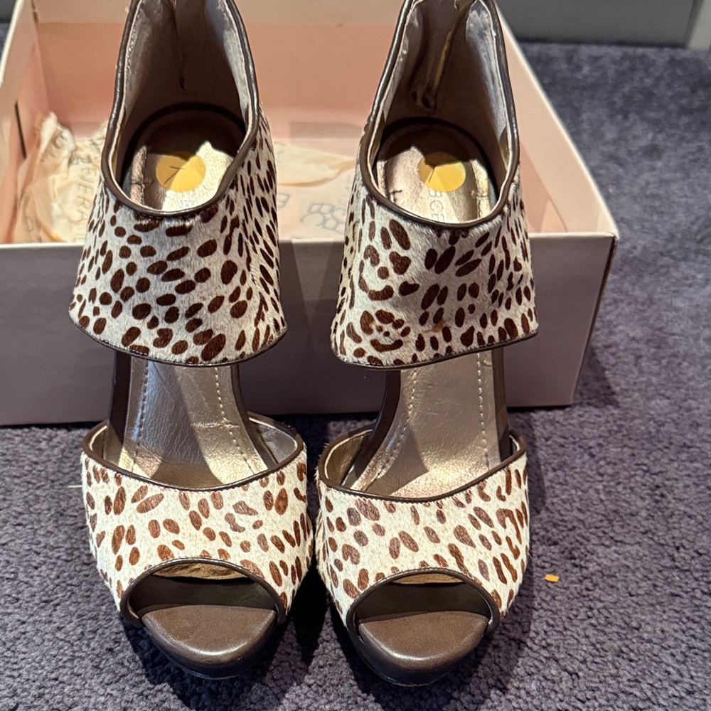 BCBGeneration Animal Print Open-Toe Heels